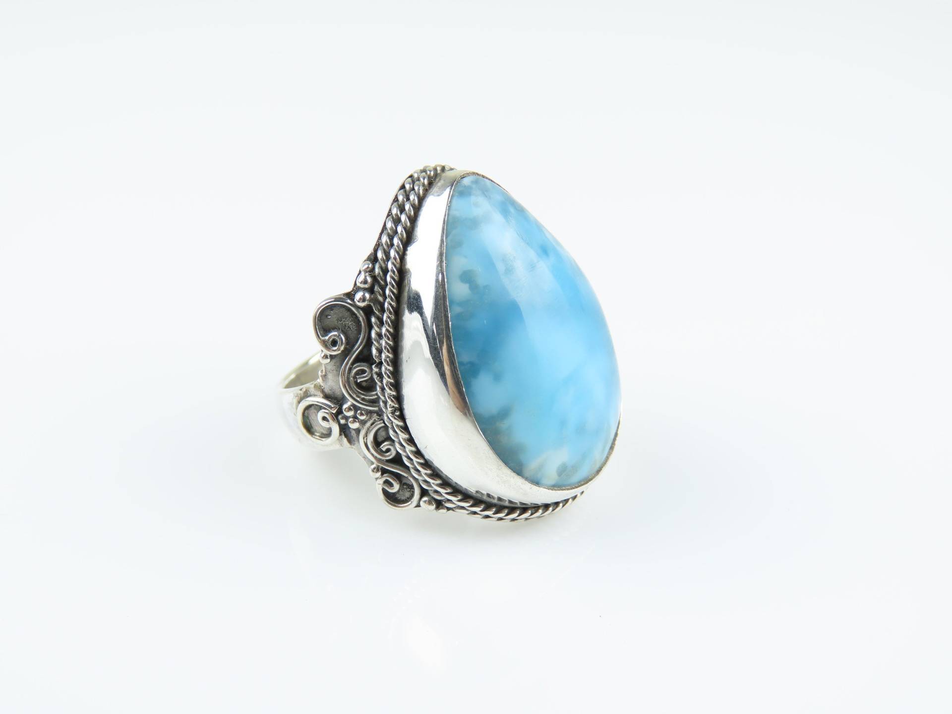 sterling Silber, Larimar Edelstein, Tropfen Form Ring von BuwanaJewelry