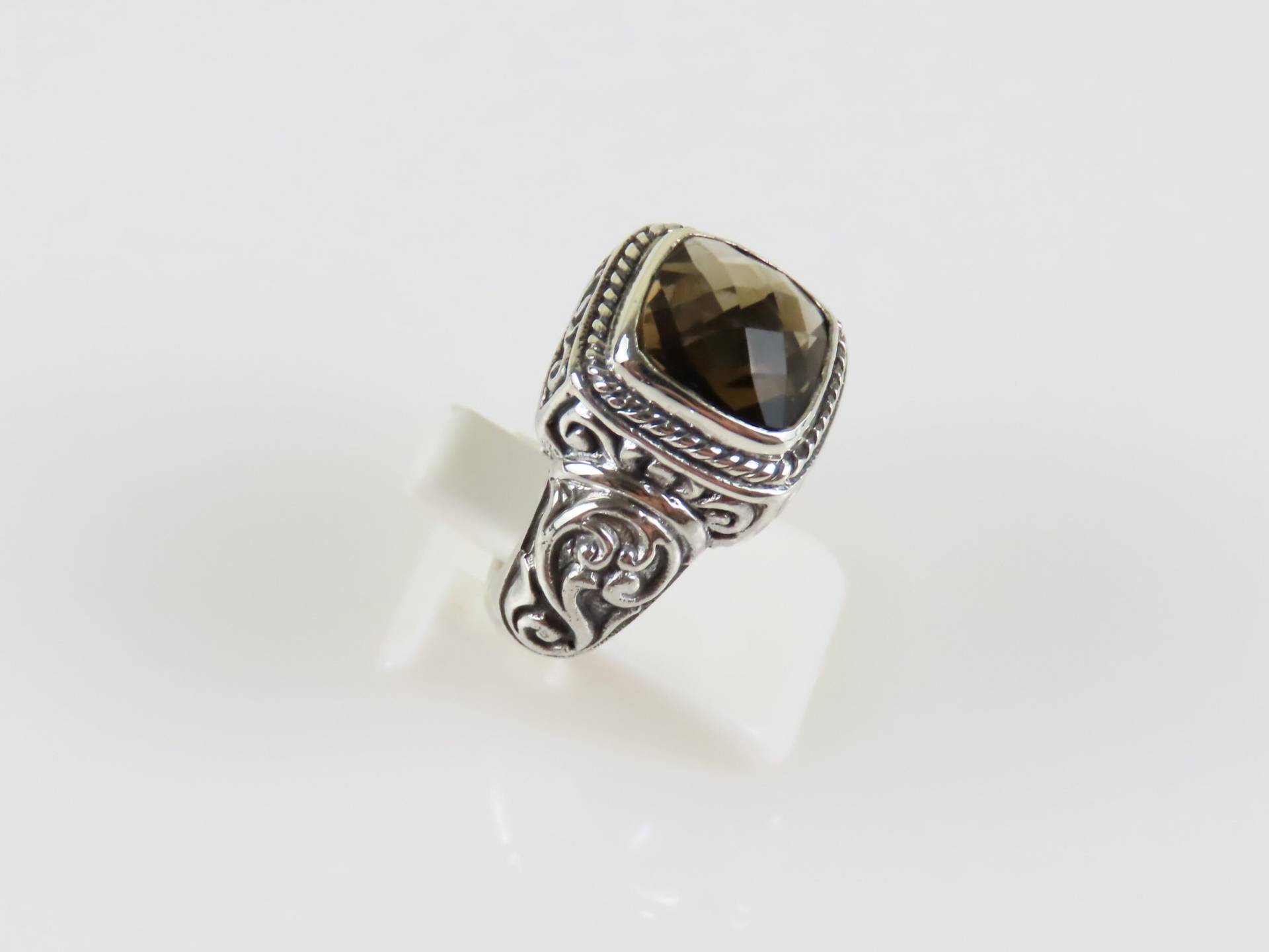 sterling Silber, Rauchquarz, Bali Motiv, Edelstein Ring von BuwanaJewelry