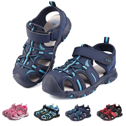 Buwege Kinder Geschlossen Sandalen Jungen Mädchen Outdoor Sport Sandalen Wandern Wasserdichte Schuhe Abenteuer Sommer Strand Pool Sneakers Marineblau 27 EU（Hersteller Größe 29） von Buwege