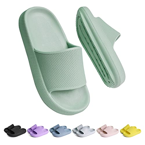 Buwege Unisex Kinder Badelatschen Jungen Mädchen Badeschlappen Cozy Slides Wolken Schlappen Original Eva Weiche Dicke Sohle rutschfeste Schwimmbad Strand Badeschuhe Grün 32 EU von Buwege