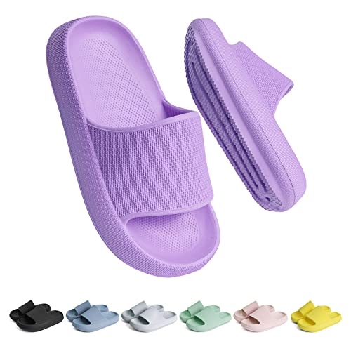 Buwege Unisex Kinder Badelatschen Jungen Mädchen badeschlappen Cozy Slides Wolken Schlappen Original EVA Weiche Dicke Sohle Rutschfeste Schwimmbad Strand Badeschuhe Violett 32 EU von Buwege