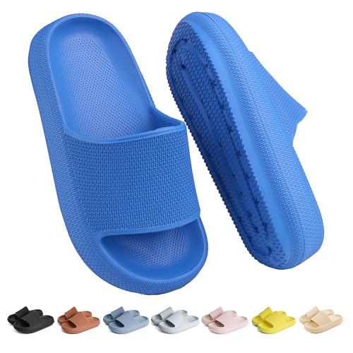 Buwege Unisex Kinder Badelatschen Jungen Mädchen Badeschlappen Cozy Slides Wolken Schlappen Original Eva Weiche Dicke Sohle rutschfeste Schwimmbad Strand Badeschuhe Dunkelblau 29 EU von Buwege