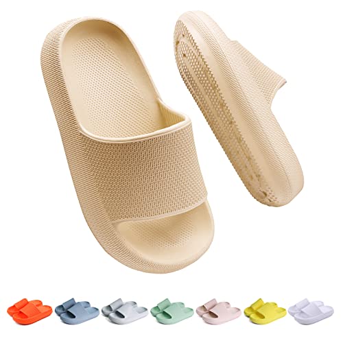 Unisex Kinder Badelatschen Jungen Mädchen badeschlappen Cozy Slides Wolken Schlappen Original EVA Weiche Dicke Sohle Rutschfeste Schwimmbad Strand Badeschuhe Beige 29 EU von Buwege