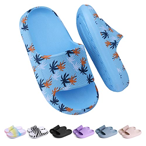 Unisex Kinder Badelatschen Jungen Mädchen badeschlappen Cozy Slides Wolken Schlappen Original EVA Weiche Dicke Sohle Rutschfeste Schwimmbad Strand Badeschuhe Kokosnuss Blau 31 EU von Buwege