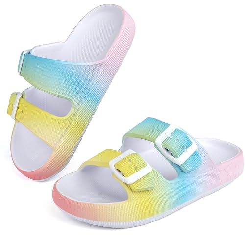 Unisex Kinder Badelatschen Mädchen Jungen Einstellbare Badeschlappen Eva Wolken Schlappen Leicht Sommer Badeschuhe rutschfeste Dusch Sandalen wolkenschuhe Regenbogen 30 EU von Buwege