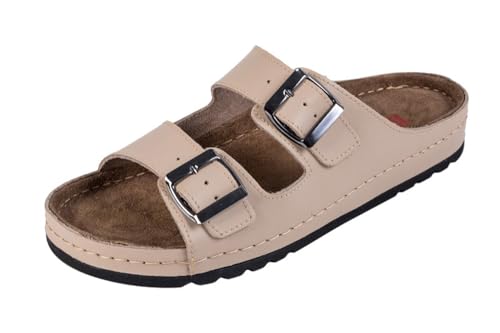 Buxa Memory 110, Damen Clogs Lederschuhe Pantolette Komfortschuhe Hausschuhe (Beige, EU Schuhgrößensystem, Erwachsene, Damen, Numerisch, M, 38) von Buxa