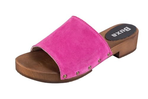 Buxa L40 Damen Clogs Leder Schuhe aus Holz, Holzclogs Pantolette, Holz Sohle (Fuchsie, EU Schuhgrößensystem, Erwachsene, Damen, Numerisch, M, 38) von Buxa