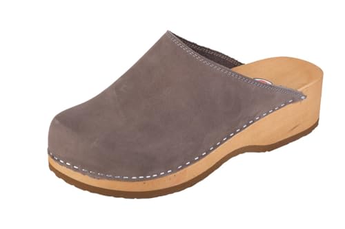 Buxa PZM1 Clogs für Damen; Leder Schuhe aus Holz; Anatomische Holzsohle; Natürliche Leder Holzclogs; Original handgemacht (Grau, EU Schuhgrößensystem, Erwachsene, Damen, Numerisch, M, 37) von Buxa