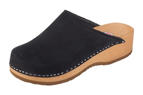 Buxa PZM1 Clogs für Damen; Leder Schuhe aus Holz; Anatomische Holzsohle; Natürliche Leder Holzclogs; Original handgemacht (Schwarz, EU Schuhgrößensystem, Erwachsene, Damen, Numerisch, M, 39) von Buxa