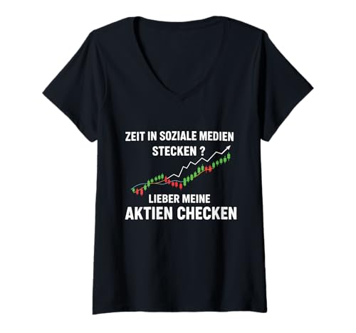 Damen Aktien Börse Trader Dividenden T-Shirt mit V-Ausschnitt von Buy And Hold Finanzielle Freiheit