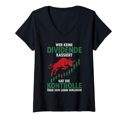 Damen Aktien Börse Trader Dividenden T-Shirt mit V-Ausschnitt von Buy And Hold Finanzielle Freiheit