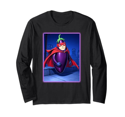 Aubergine Man Superhero Veggie Langarmshirt von Buy Cool Shirts