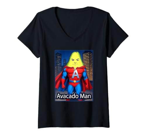 Damen Avacado Man Veggie Super Hero T-Shirt mit V-Ausschnitt von Buy Cool Shirts