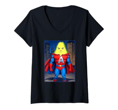 Damen Avacado Man Veggie Superheld T-Shirt mit V-Ausschnitt von Buy Cool Shirts