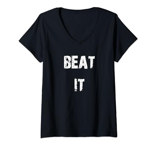 Damen Beat It Distressed Text T-Shirt mit V-Ausschnitt von Buy Cool Shirts