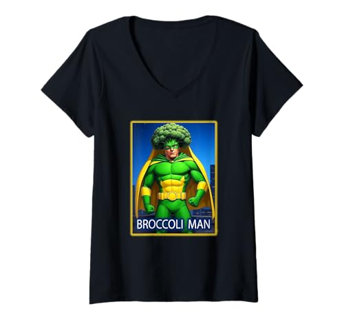 Damen Brokkoli Man Veganer Superheld T-Shirt mit V-Ausschnitt von Buy Cool Shirts