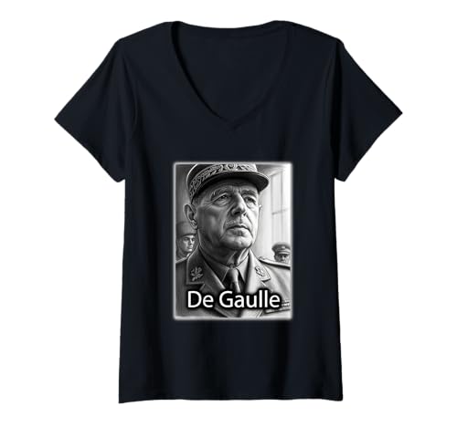 Damen Charles de Gaulle T-Shirt mit V-Ausschnitt von Buy Cool Shirts