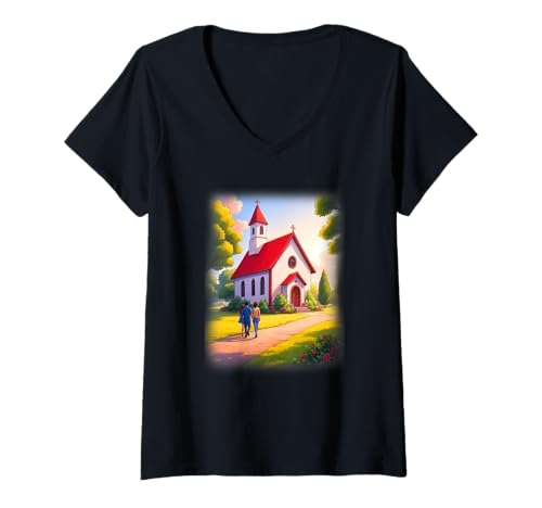 Damen Christliche Familie T-Shirt mit V-Ausschnitt von Buy Cool Shirts
