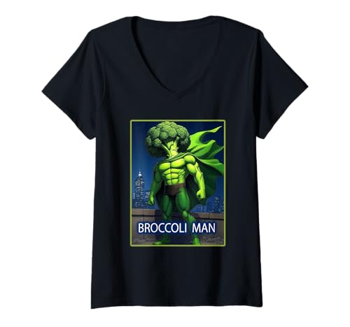 Damen Die Rückkehr von Broccoli Man Superhero T-Shirt mit V-Ausschnitt von Buy Cool Shirts