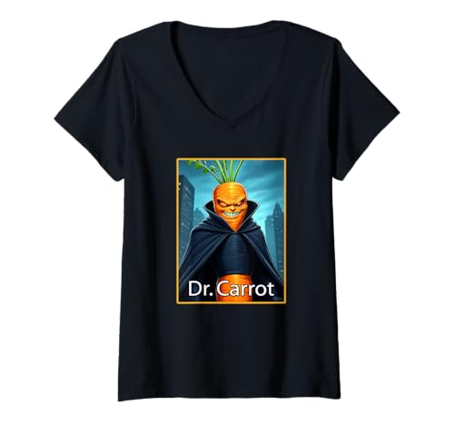 Damen Dr. Carrot Evil Villian Vegan T-Shirt mit V-Ausschnitt von Buy Cool Shirts
