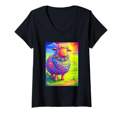 Damen Hippie Schaf T-Shirt mit V-Ausschnitt von Buy Cool Shirts