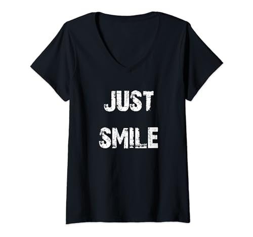Damen Just Smile Positive Motivation T-Shirt mit V-Ausschnitt von Buy Cool Shirts