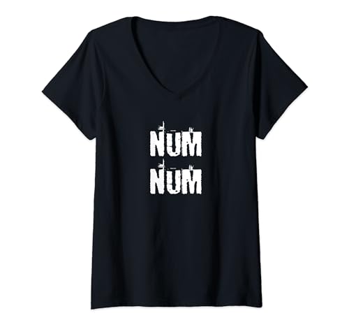 Damen Num Num Lustiges gutes Essen T-Shirt mit V-Ausschnitt von Buy Cool Shirts