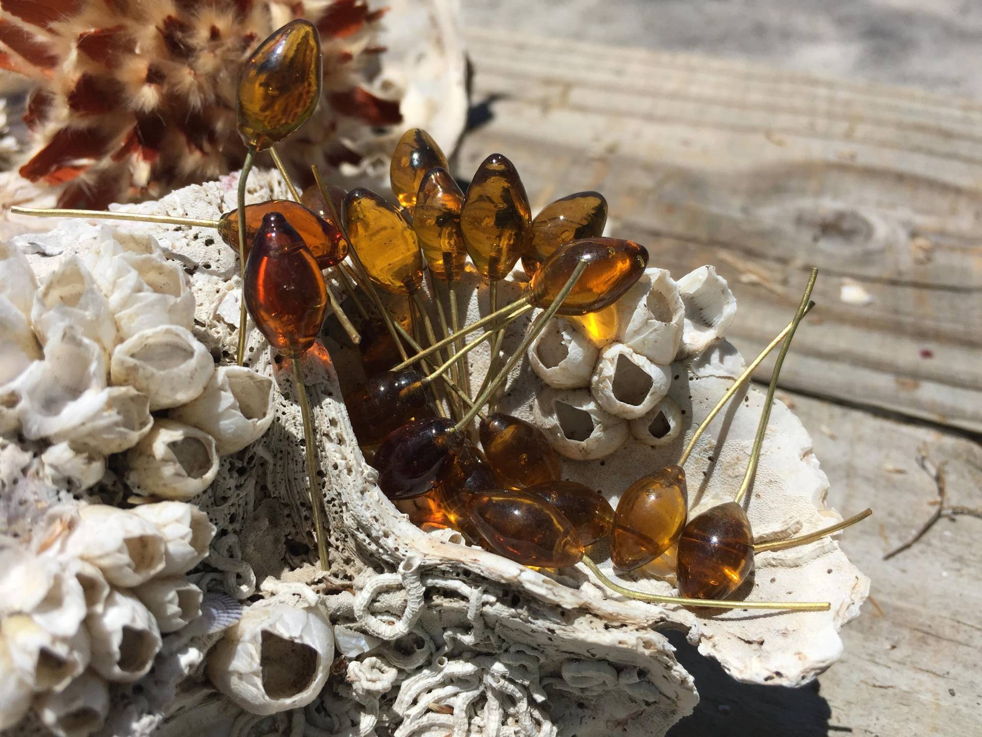 20 Rustikale Gelbe Glas Headpins Schmuck-Picks Aus Messingdraht von BuyAFairytale