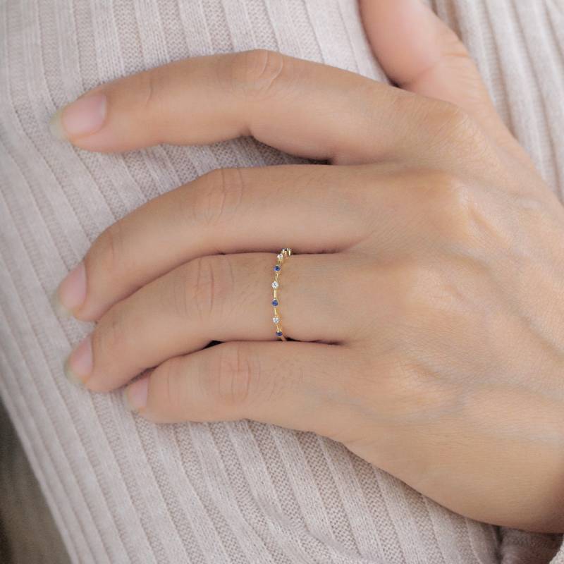 Blauer Saphir Ehering, Naturdiamant Halbe Eternity Band, Solide 10K 14K 18K Weißgold, Zierliche Stapelbare Stapelbare Ring von BuyArtJewels