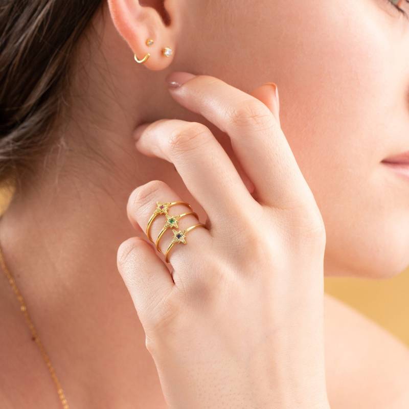 Geburtsstein Ring, Massiv 14K 18K Gelb Weiß Rosegold, Stapelbar Nordstern Minimalist Zierliche Versprechen Rubin Smaragd Saphir von BuyArtJewels