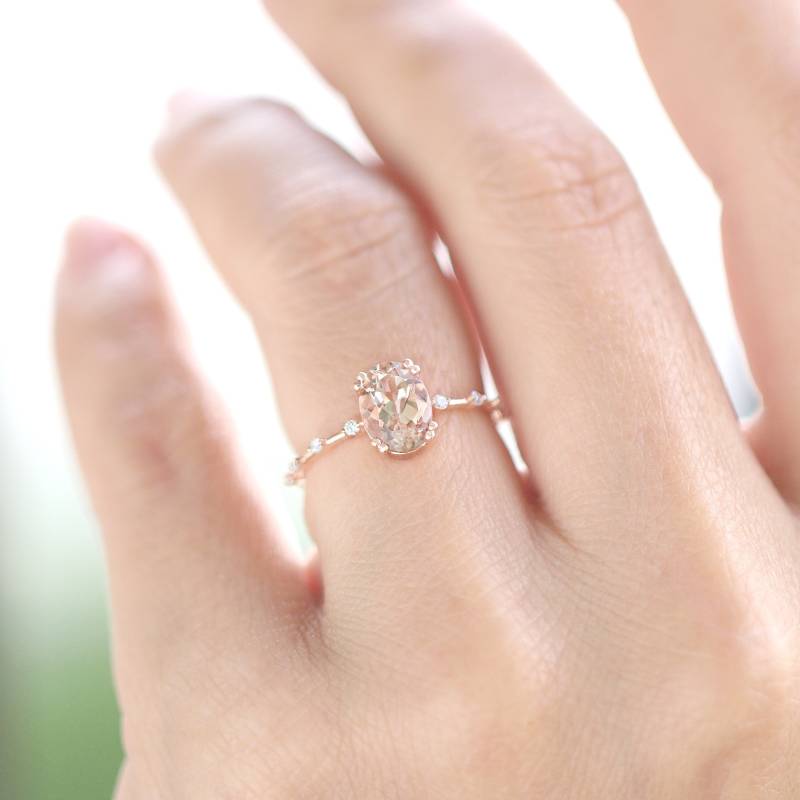 Morganit Verlobungsring, Natürliche Diamanten, Massives 14K/18K Gold, Weiß Gelb Roségold, 6 8 Mm Morganit, Edelstein Versprechen Jubiläumsring von BuyArtJewels