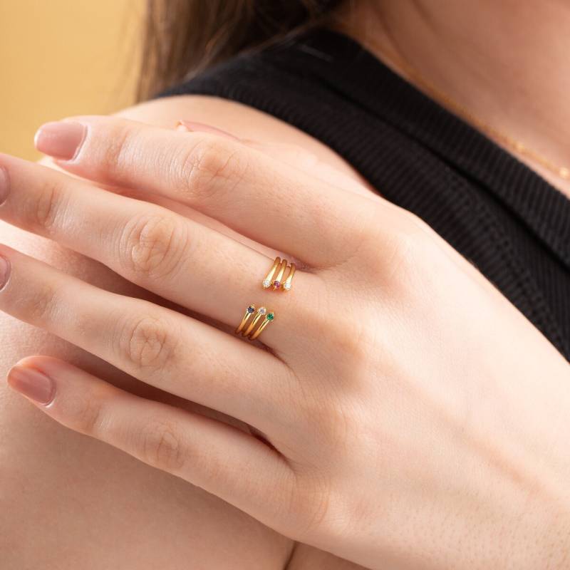 Offener Manschettenring, 14K 18K Solid Gold Ring, Edelstein Dual Band, Dünn Stapelbarer Weiß/Gelb/Roségold. Geburtsstein von BuyArtJewels