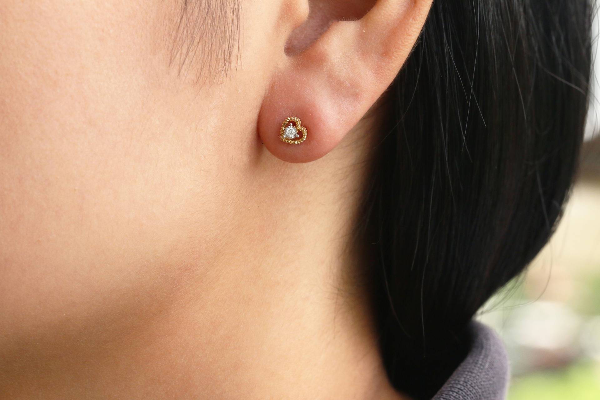 Süße Seerherz Ohrringe, Diamant-Herz-Ohrringe, Diamant Ohrstecker, Gelb/Weiß Rose 14K/18K Gold, Zierliche Kleine Ohrringe Für Mädchen/Frauen von BuyArtJewels