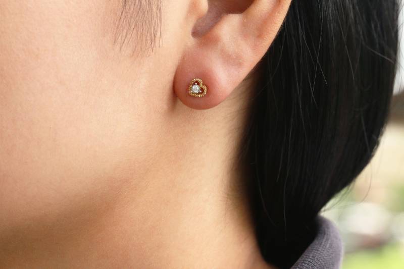 Süße Seerherz Ohrringe, Diamant-Herz-Ohrringe, Diamant Ohrstecker, Gelb/Weiß Rose 14K/18K Gold, Zierliche Kleine Ohrringe Für Mädchen/Frauen von BuyArtJewels