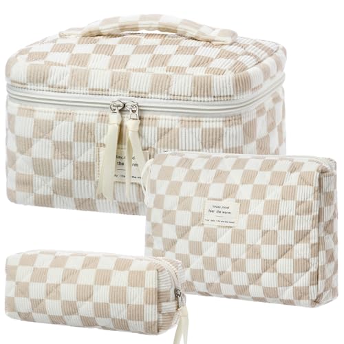 BuyCard Kosmetiktasche 3er Set,Gesteppte Kulturtasche, Kulturtasche Damen mit Blumenmuster,Tragbare Schminktasche für Reisen & Alltag | Make Up Tasche Frauen Mädchen. von BuyCard