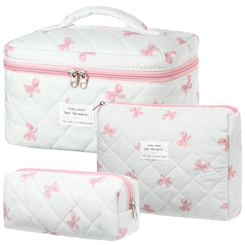 BuyCard Kosmetiktasche 3er Set,Gesteppte Kulturtasche, Kulturtasche Damen mit Blumenmuster,Tragbare Schminktasche für Reisen & Alltag | Make Up Tasche Frauen Mädchen. von BuyCard