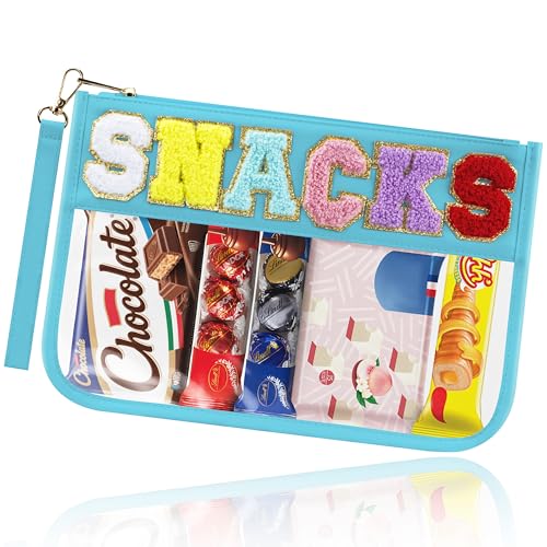 BuyCard Chenille Brief Tasche,wasserdicht Reise Snack Pouch mit Glitter Patch Buchstaben,Reise Make upTasche mit Reißverschluss, Kulturbeutel mit adrettem Aufnäher, für Damen und Kinder. (Blue) von BuyCard