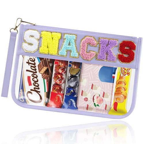 BuyCard Chenille Brief Tasche,wasserdicht Reise Snack Pouch mit Glitter Patch Buchstaben,Reise Make upTasche mit Reißverschluss, Kulturbeutel mit adrettem Aufnäher, für Damen und Kinder. (Purple) von BuyCard