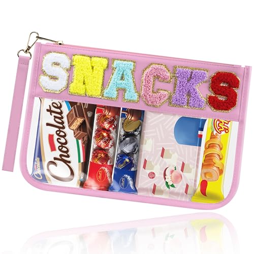BuyCard Chenille Brief Tasche,wasserdicht Reise Snack Pouch mit Glitter Patch Buchstaben,Reise Make upTasche mit Reißverschluss, Kulturbeutel mit adrettem Aufnäher, für Damen und Kinder. von BuyCard