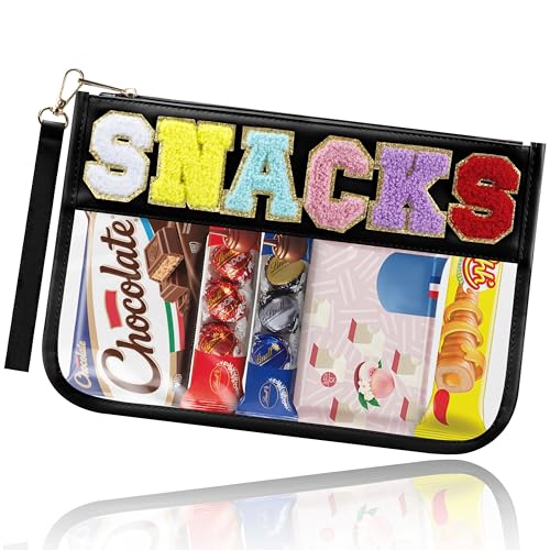 BuyCard Chenille Brief Tasche,wasserdicht Reise Snack Pouch mit Glitter Patch Buchstaben,Reise Make upTasche mit Reißverschluss, Kulturbeutel mit adrettem Aufnäher, für Damen und Kinder. von BuyCard