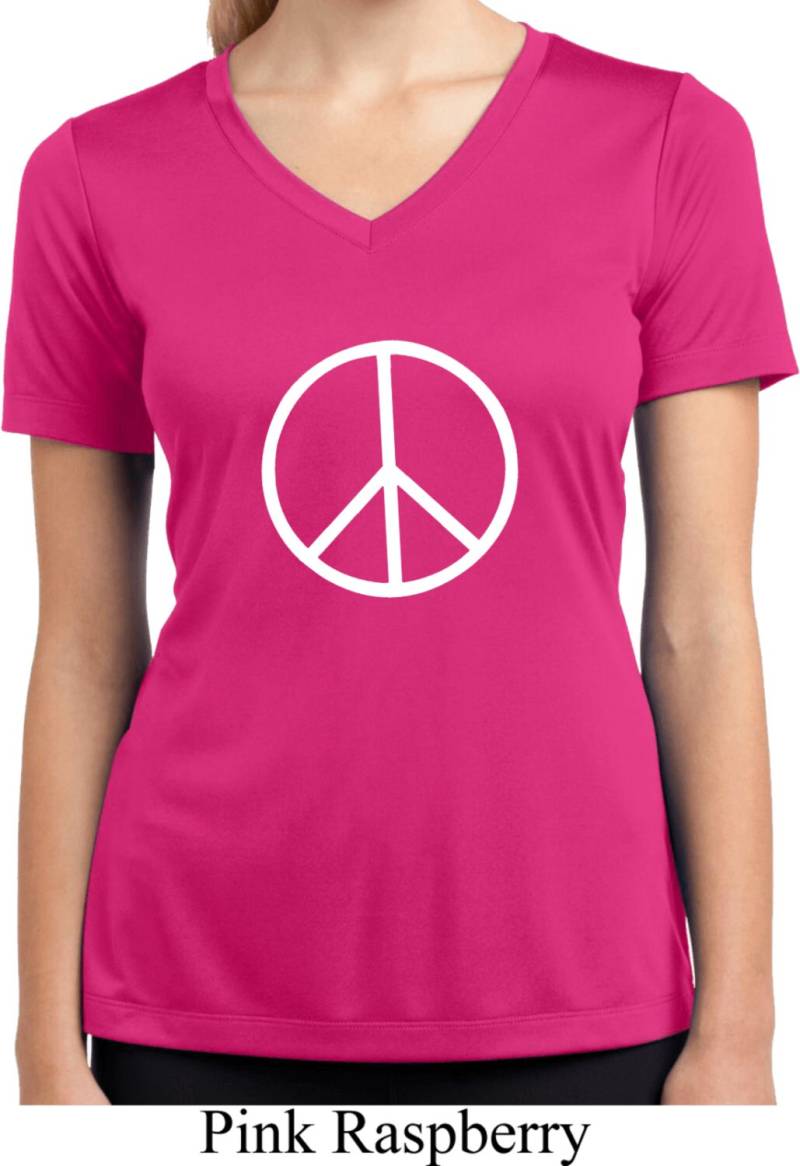 Damen Basic White Peace Zeichen Feuchtigkeit Wicking V-Ausschnitt T-Shirt Basicwhite-Lst353 von BuyCoolShirts