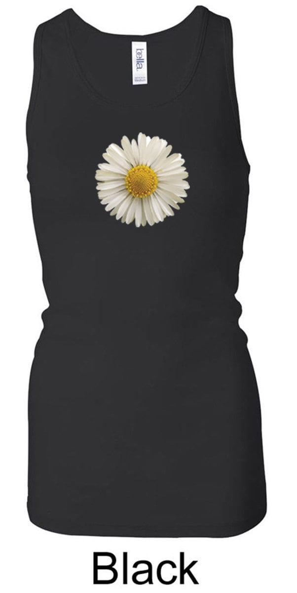 Damen Blume Tanktop Weiß Gänseblümchen Längere Länge Racerback Tank Top Daisy-8770 von BuyCoolShirts
