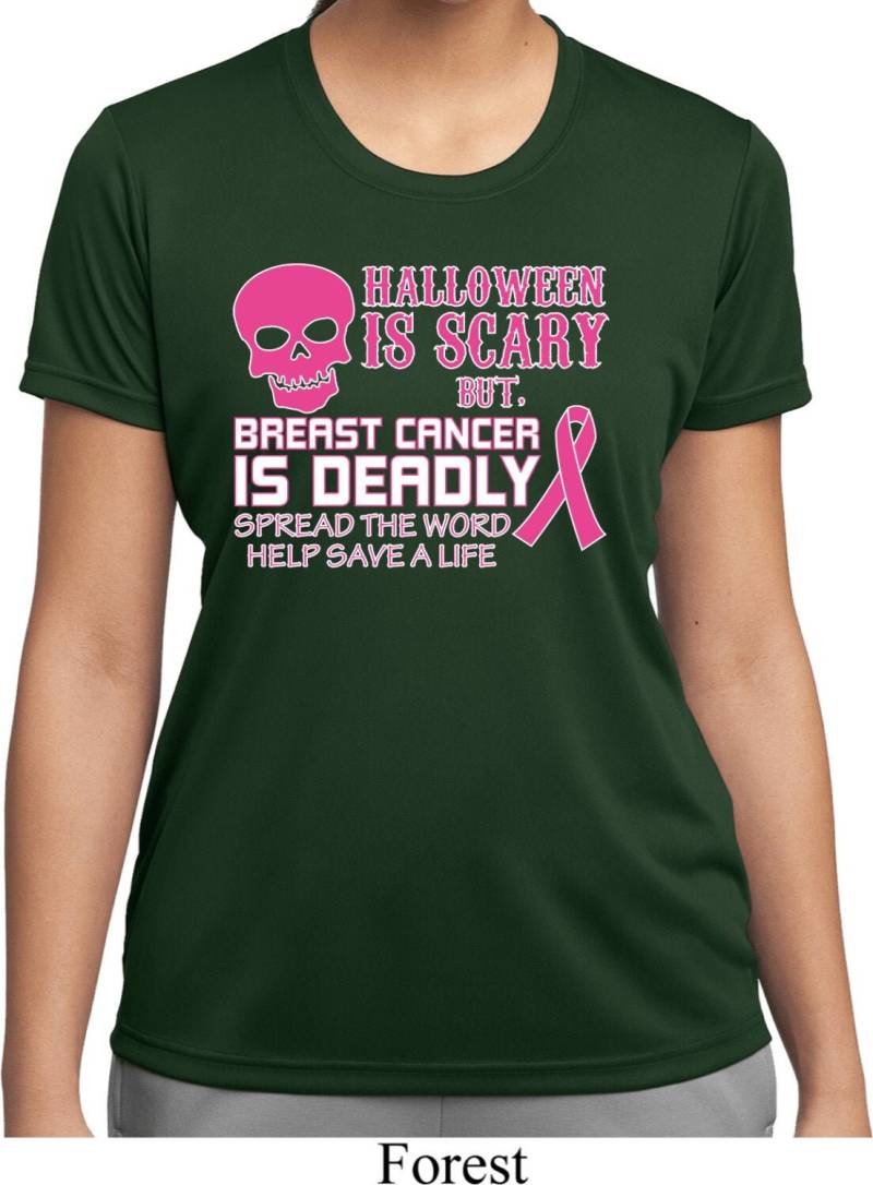 Damen Brustkrebs Bewusstsein Halloween Beängstigend, Tödliche Feuchtigkeit Wicking T-Shirt Scarycancer-Lst350 von BuyCoolShirts