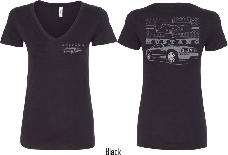 Damen Ford Mustang Mit Grill Front & Back Print V-Neck Shirt 21284Ev1-Fb-N1540 von BuyCoolShirts