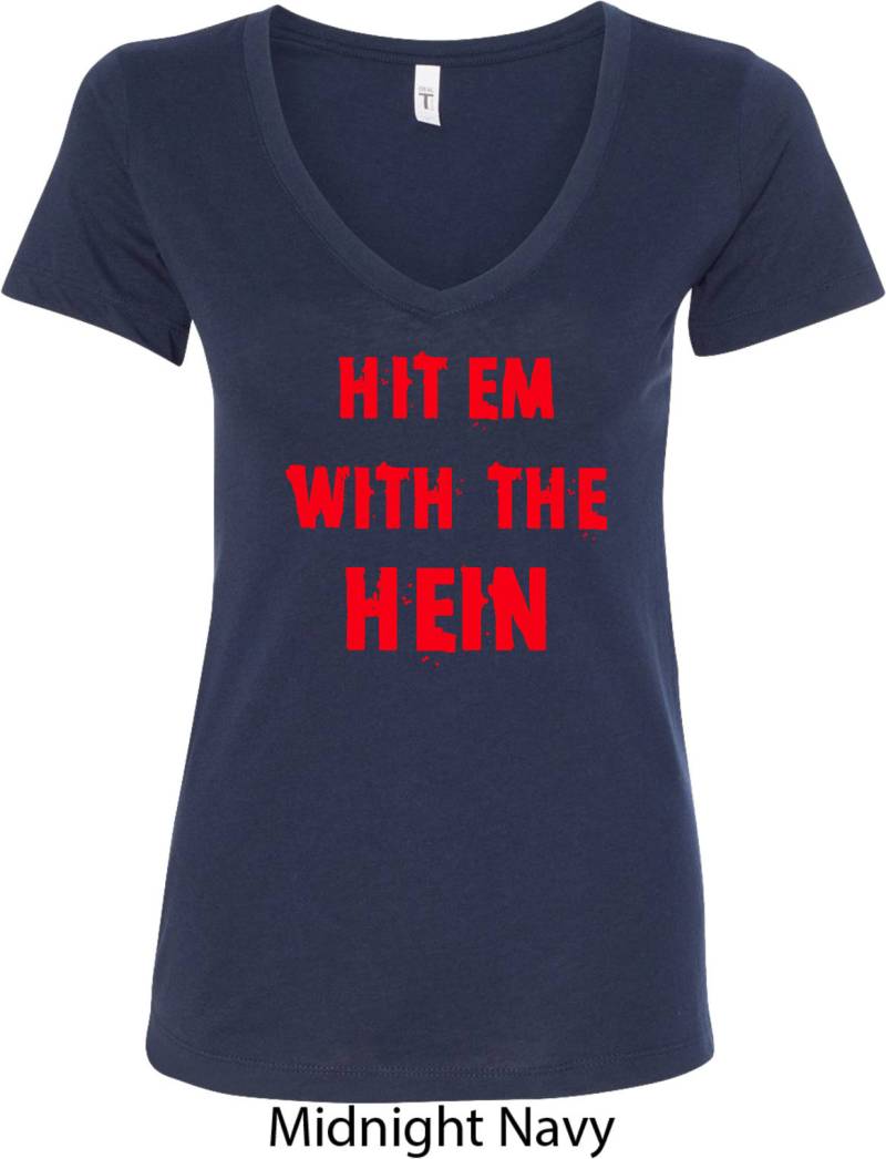 Damen Hit "Em Mit Dem Hein V-Ausschnitt Shirt Hein-N1540 von BuyCoolShirts