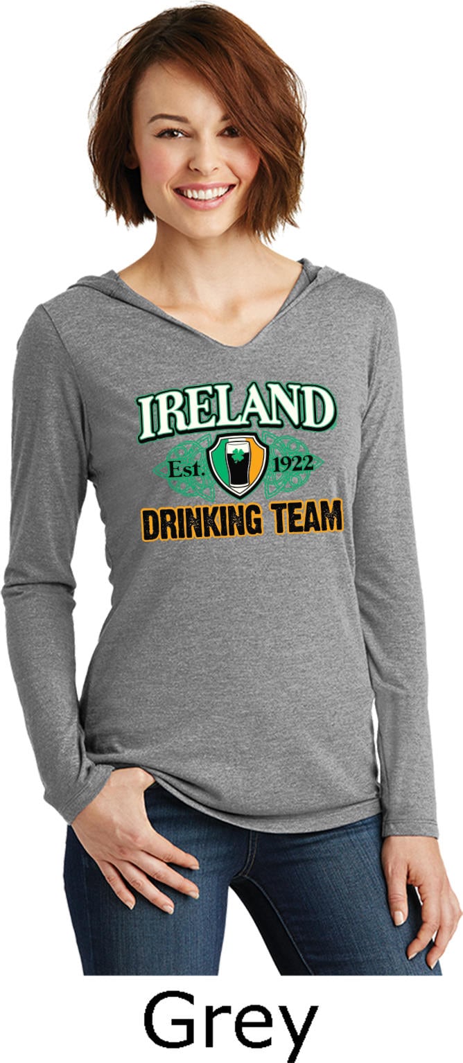 Damen St Patrickes Day Irland Trinkteam Est 1922 Tri Blend Langarm Hoodie Shirt Xit-11353-Dm139L von BuyCoolShirts