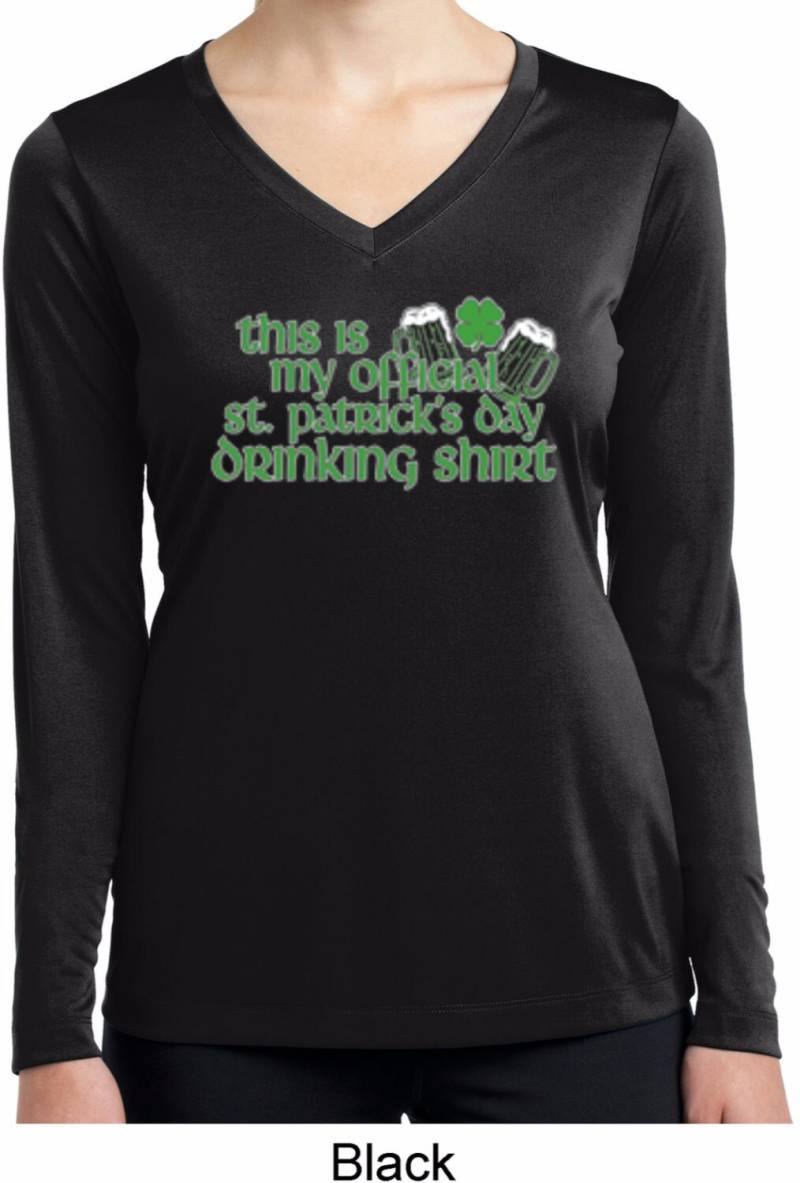 Damen St Patricks Day Mein Offizielles Trinkshirt Feuchtigkeit Wicking V-Ausschnitt Langarm T-Shirt Ws-15866-Lst353Ls von BuyCoolShirts