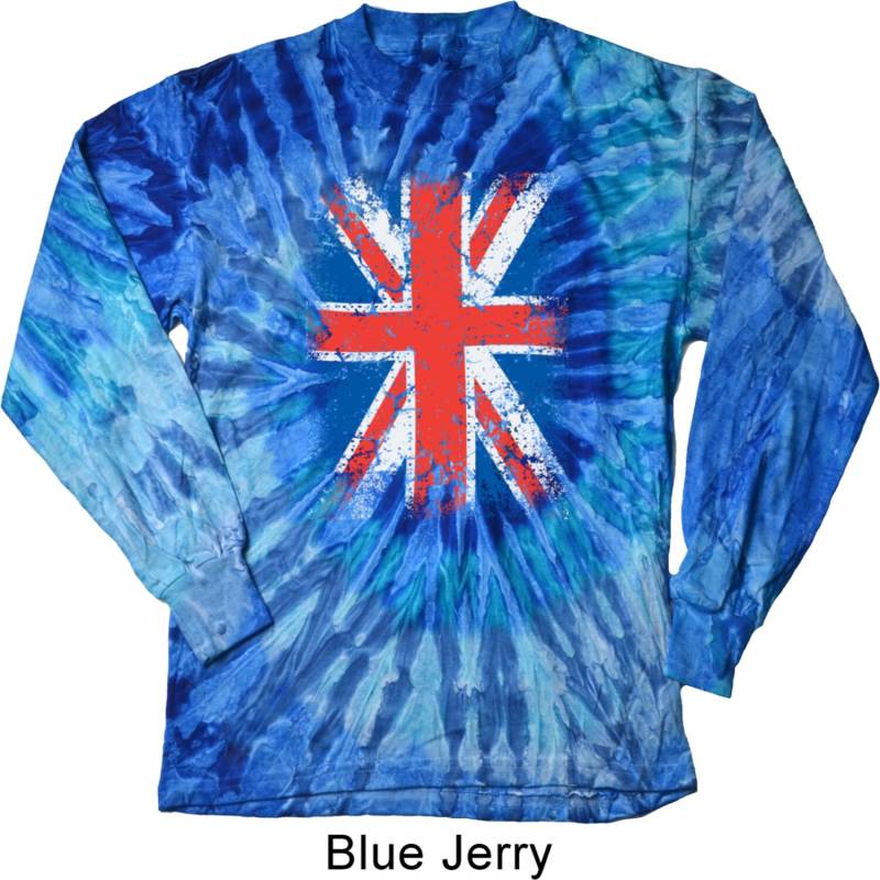 Distressed Union Jack Flagge Erwachsene Langarm Tie Dye T-Shirt Unionjack-2000 von BuyCoolShirts