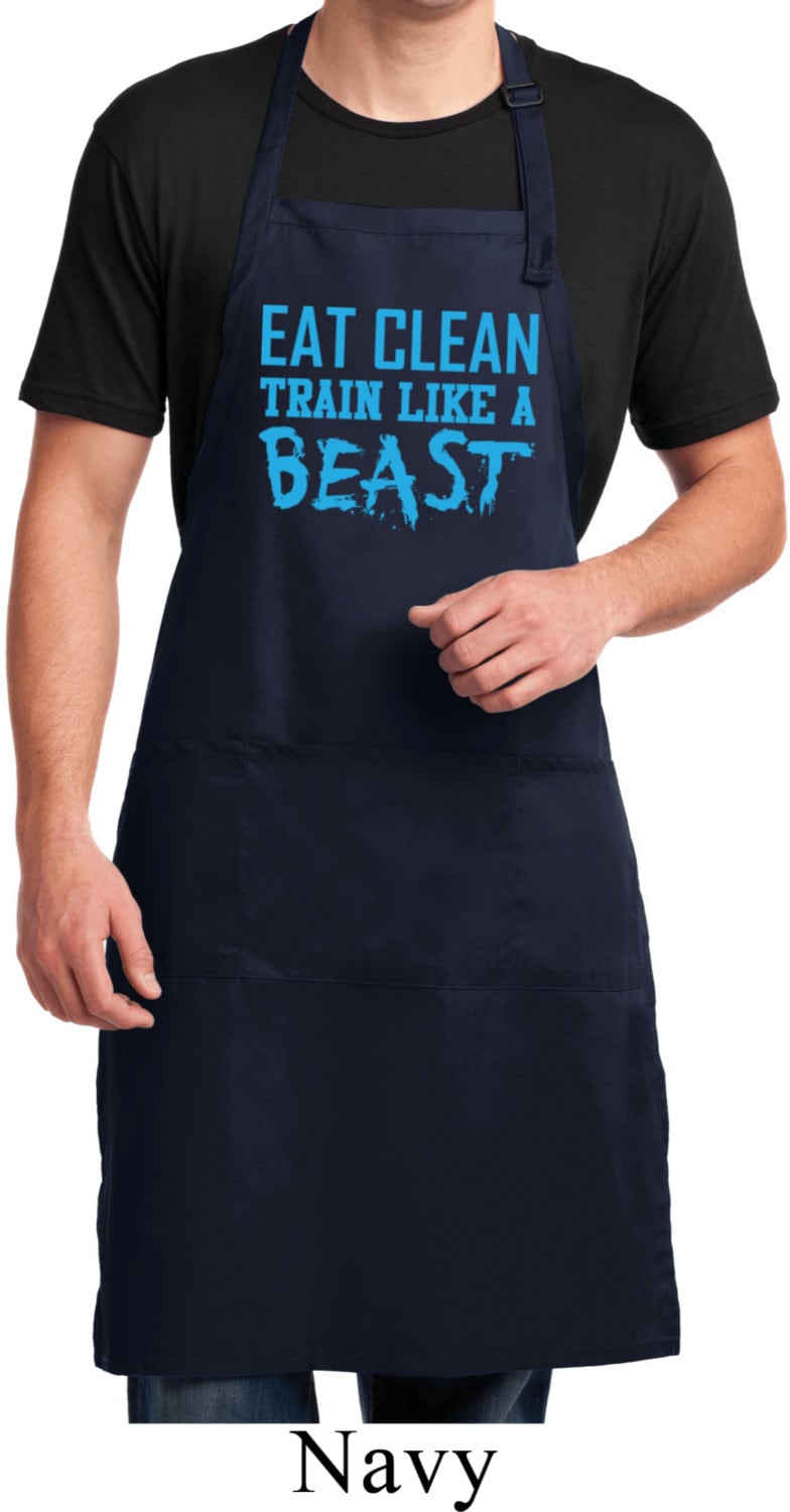 Essen Sie Sauberen Zug Wie Ein Tier Volle Länge Apron Mit Taschen Eatclean-A700 von BuyCoolShirts