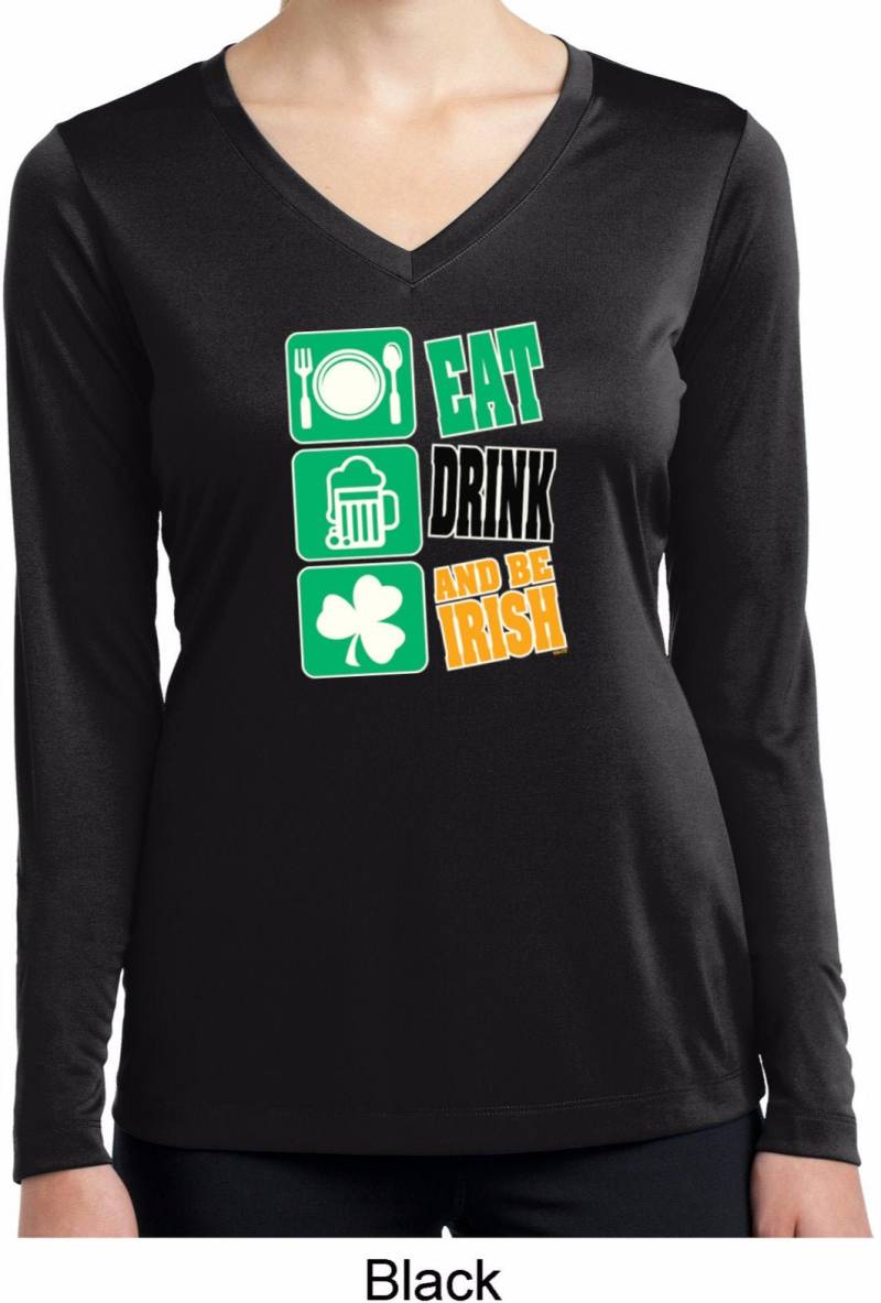 Essen Trinken Be Irish Ladies St Patrick Es Day Feuchtigkeit Wicking V-Ausschnitt Langarm T-Shirt Xit-11797-Lst353Ls Essen Trinken Be Irish Ladies St Patrick Es Day Feuchtigkeit Wicking V-Ausschnitt Langarm T-Shirt Xit-11797-Lst353Ls von BuyCoolShirts